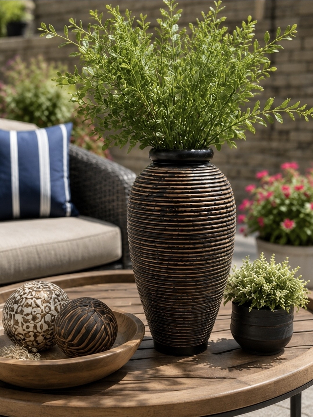 Large 18" Ribbed Black & Bronze Decorative Vase – Modern Home Décor - Picture 10 of 12